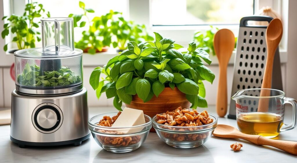 Kitchen equipment for easy pesto recipe Kitchen equipment for easy pesto recipe