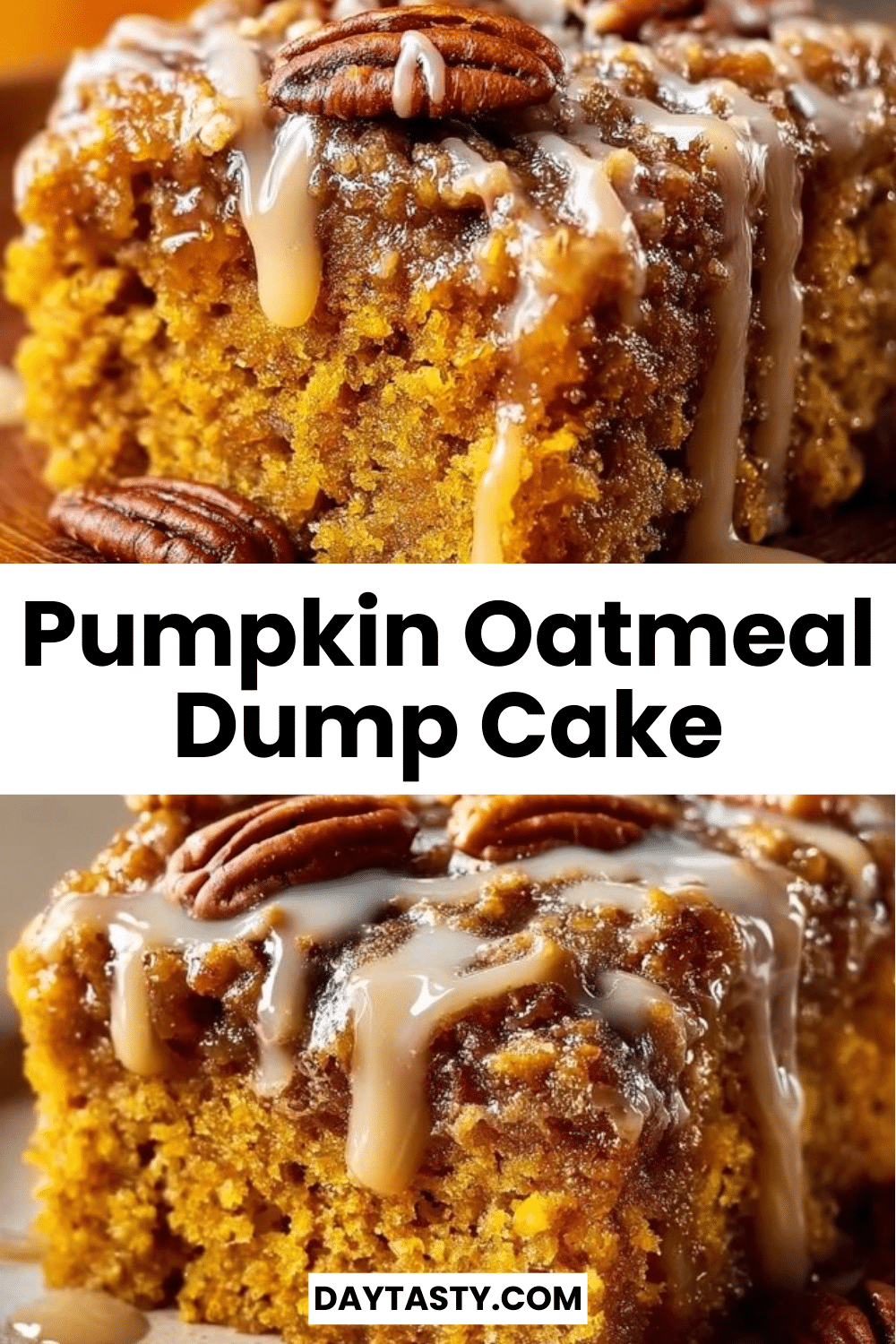 Delicious pumpkin oatmeal dump cake served with a sprinkle of cinnamon