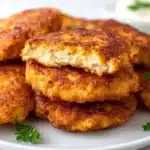 Crispy keto chicken fritters made with three ingredients on a plate