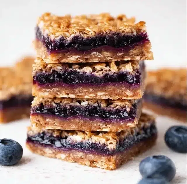 Healthy no bake blueberry oatmeal bars made with four ingredients