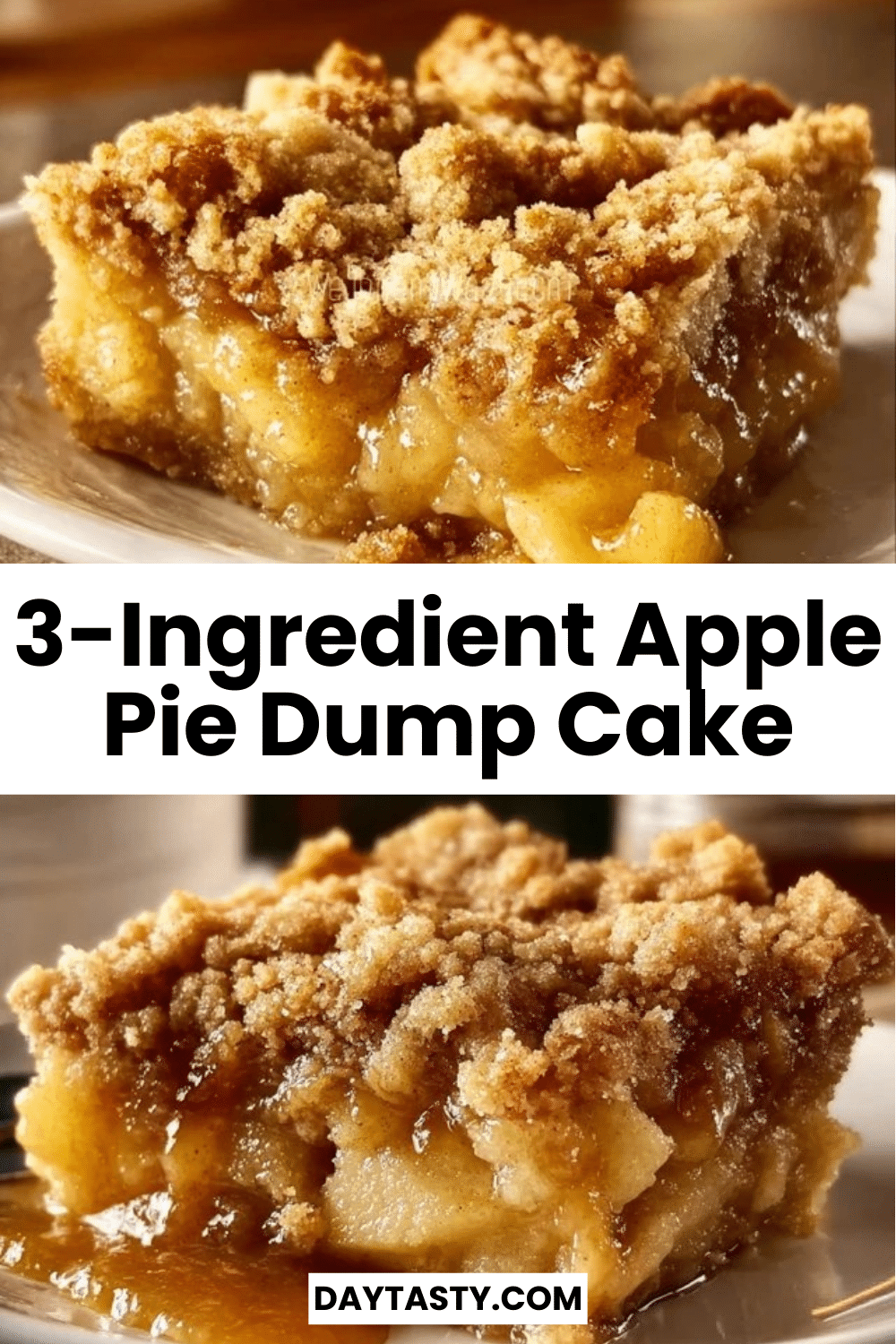 3-Ingredient Apple Pie Dump Cake served with a scoop of vanilla ice cream