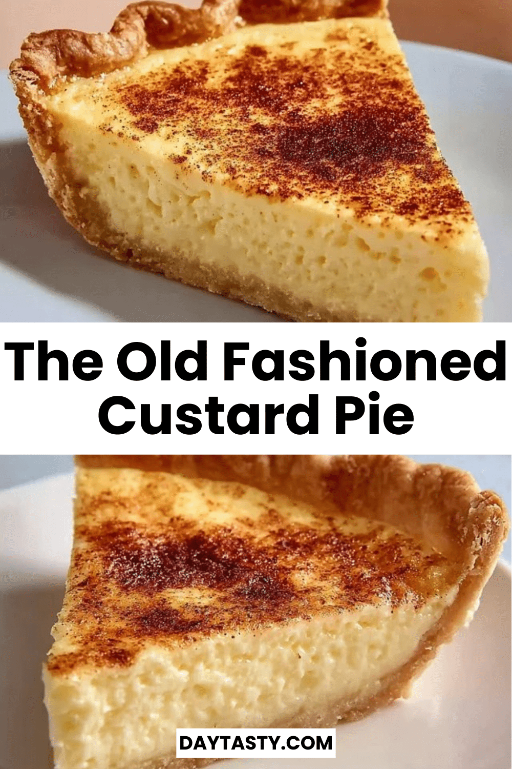 Slice of Old Fashioned Custard Pie served on a plate