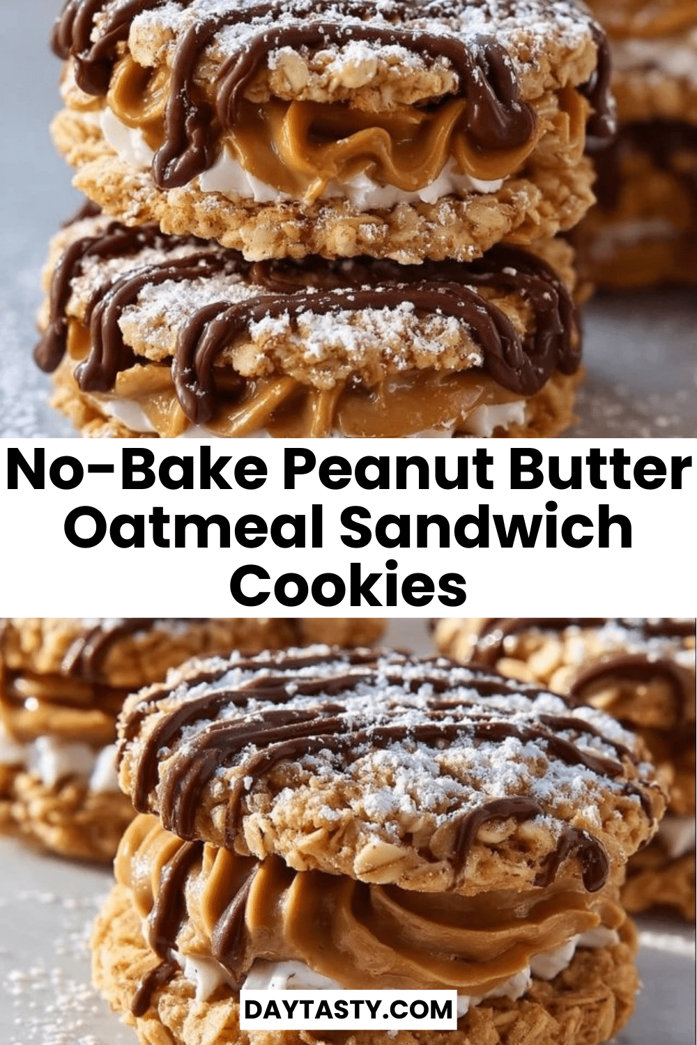 No-Bake Peanut Butter Oatmeal Sandwich Cookies on a plate, ready to enjoy.
