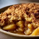 Delicious apple cobbler served in a baking dish with crispy topping