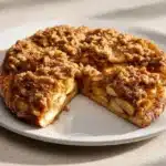 Delicious apple crisp pizza topped with fresh apples and crumble