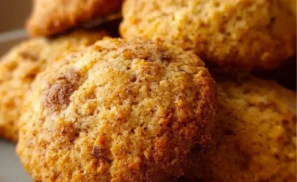 Freshly baked banana cookies on a cooling rack