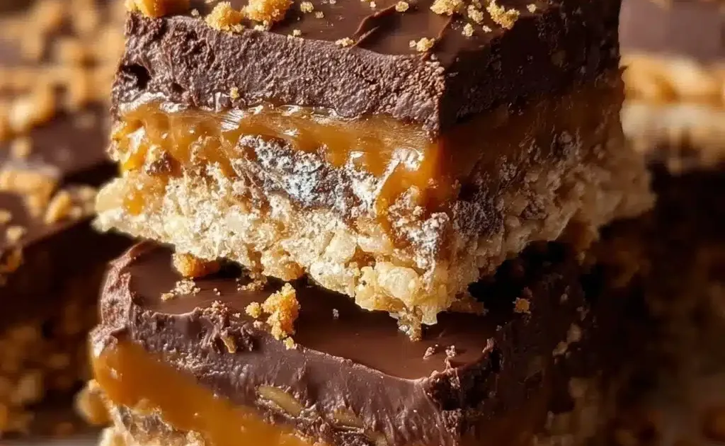 Delicious Butterfinger Caramel Crunch Bars ready to be enjoyed as a sweet treat.