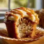 Deliciously frosted caramel apple cupcakes topped with caramel drizzle