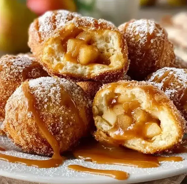 Freshly baked Caramel Apple Pie Bombs with caramel drizzle