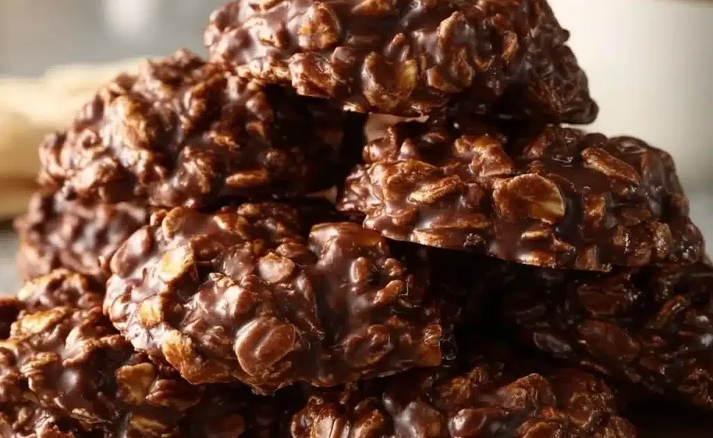 Chocolate Peanut Butter No-Bake Cookies on a plate