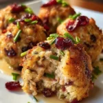 Cranberry Turkey Stuffing Balls served on a festive platter