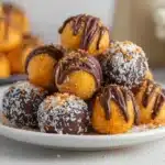 Decadent dark chocolate pumpkin spice truffles on a wooden table.