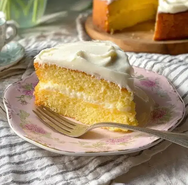 Delicious slice of French Vanilla Butter Cake on a plate