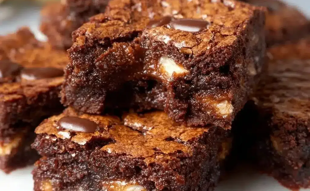 Delicious homemade gluten free brownies on a rustic wooden table