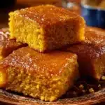 Delicious honey butter sweet potato cornbread served in a rustic bowl.