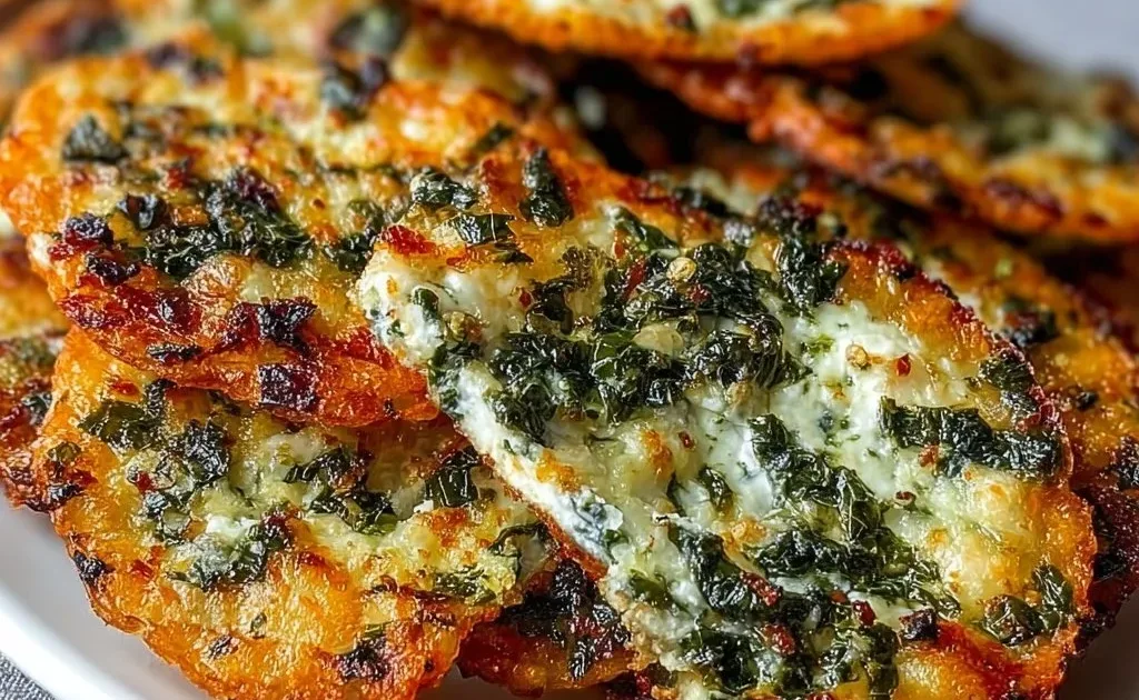 Mediterranean spinach and feta cheese crisps served as a tasty snack