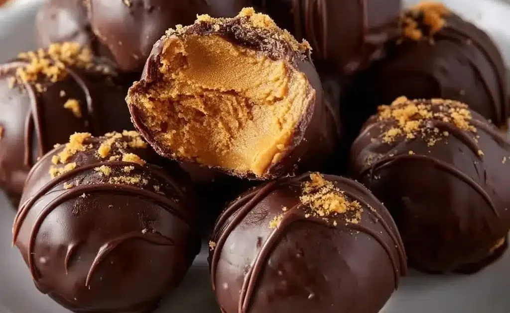 Delicious no bake Butterfinger Balls served on a platter