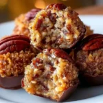 No-bake pecan pie balls dessert, shaped and ready to serve.