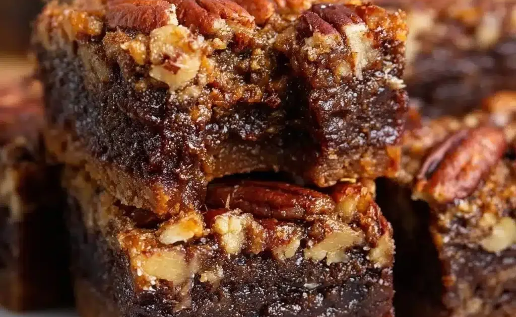 Delicious Pecan Pie Brownies with chocolate and pecans