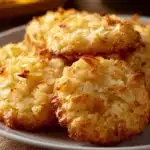 Freshly baked pineapple cookies on a plate with pineapple slices