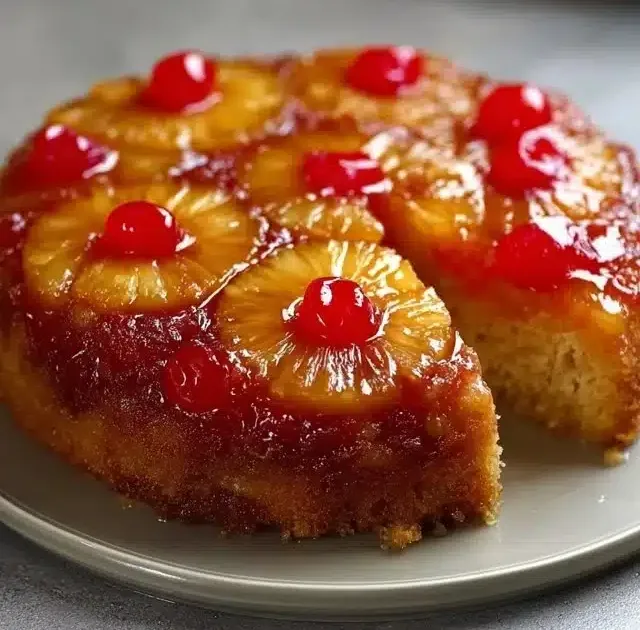 Delicious Pineapple Upside-Down Pound Cake with golden caramelized pineapple topping
