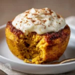 Pumpkin Cinnamon Cottage Cheese Mug Cake in a mug with a spoon