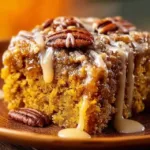 Delicious pumpkin oatmeal dump cake served with a sprinkle of cinnamon