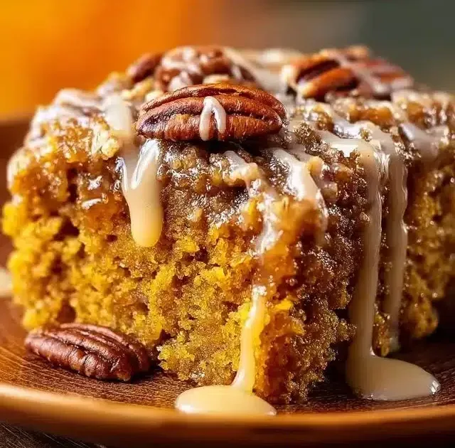 Delicious pumpkin oatmeal dump cake served with a sprinkle of cinnamon