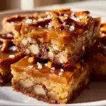 Delicious salted caramel pretzel blondies with a sweet and salty topping