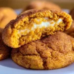 Soft pumpkin snickerdoodle cheesecake cookies on a plate