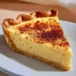 Slice of Old Fashioned Custard Pie served on a plate