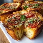 Deliciously baked Tomato Basil Garlic Bread with fresh ingredients