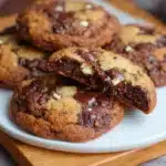 Delicious triple chocolate NYC cookies with rich chocolate chunks and a crispy texture
