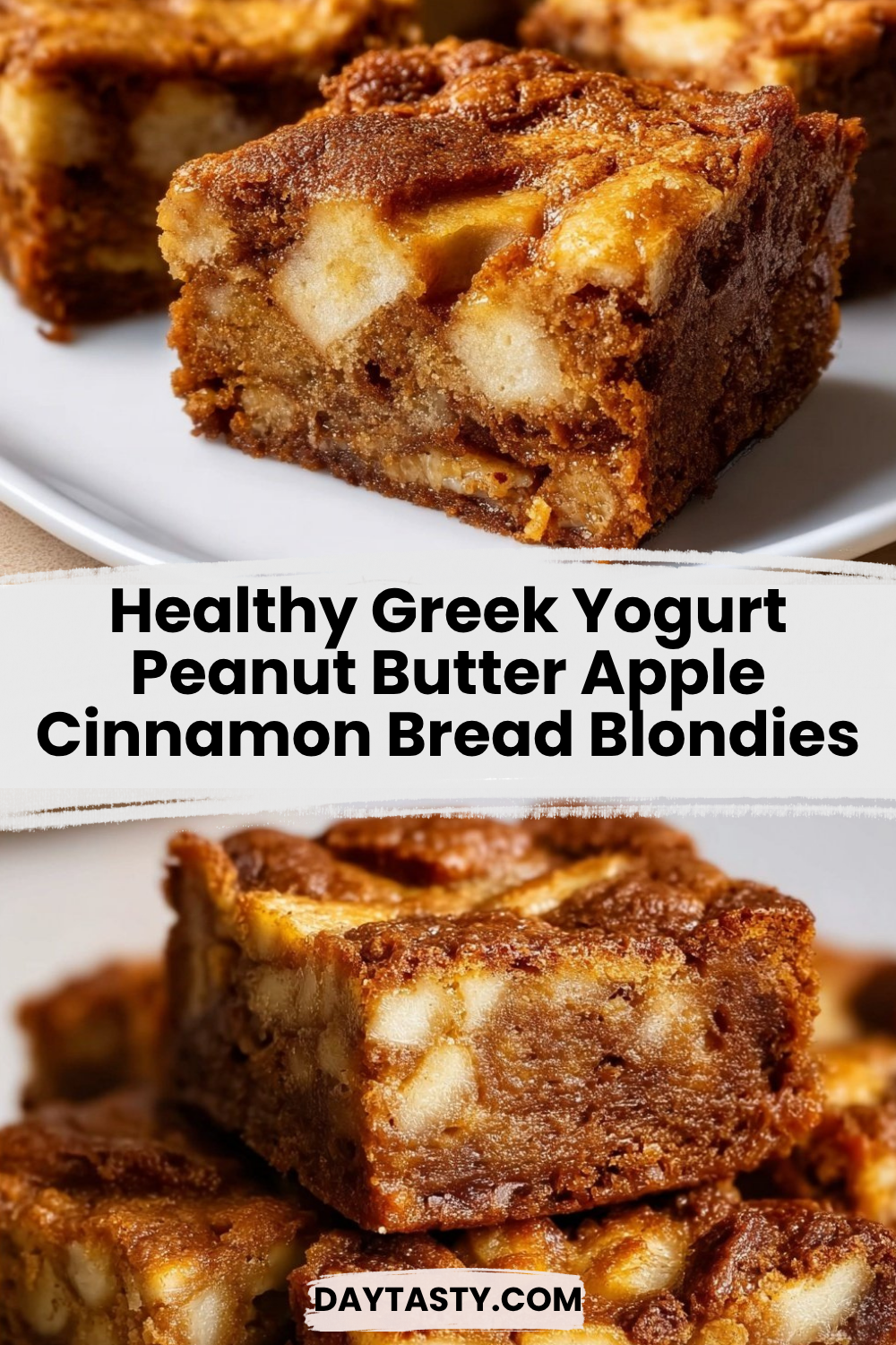 Healthy Greek Yogurt Peanut Butter Apple Cinnamon Bread Blondies

