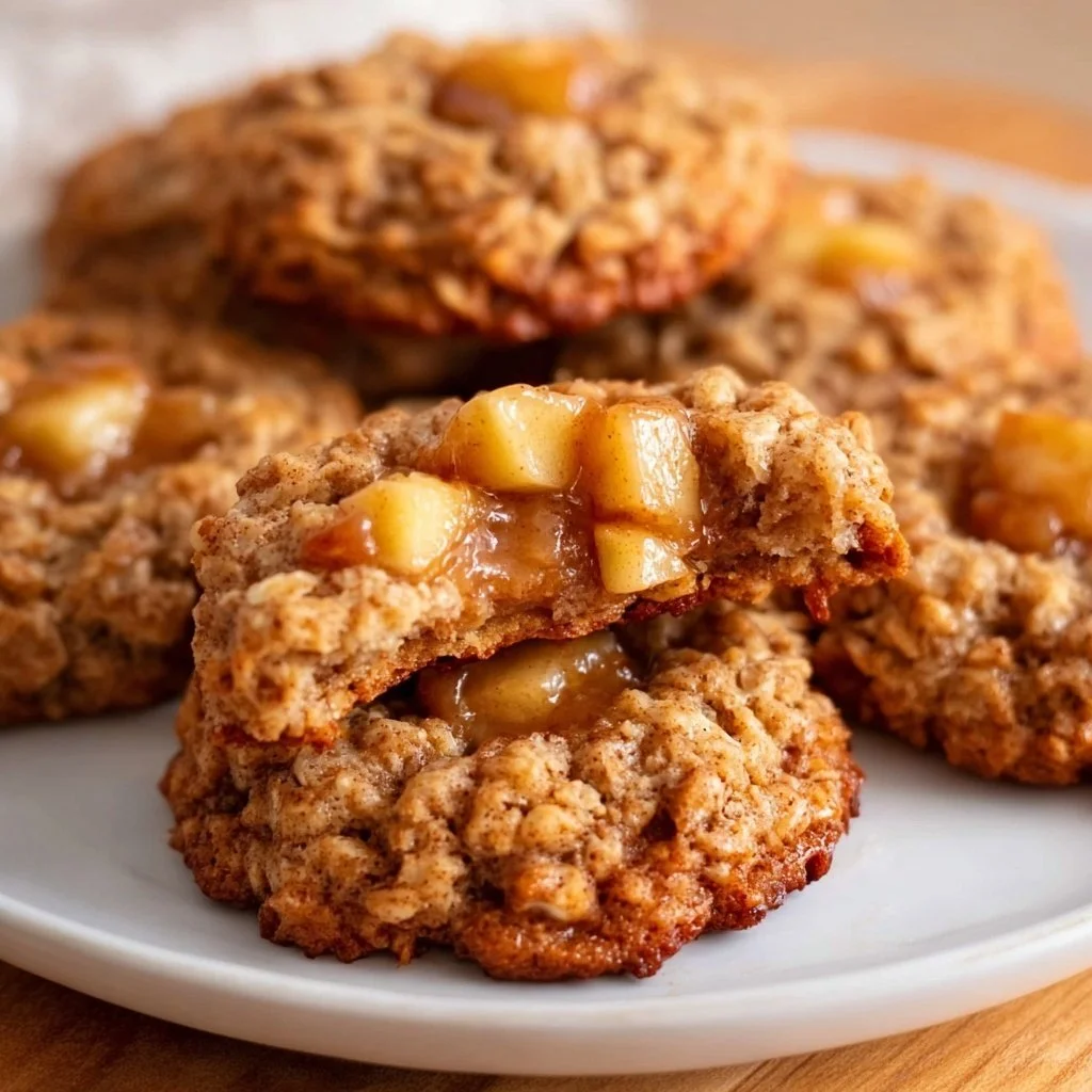 4 Ingredient healthier apple pie oatmeal cookies on a plate