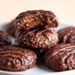 4 ingredient no bake healthier chocolate cookies on a plate