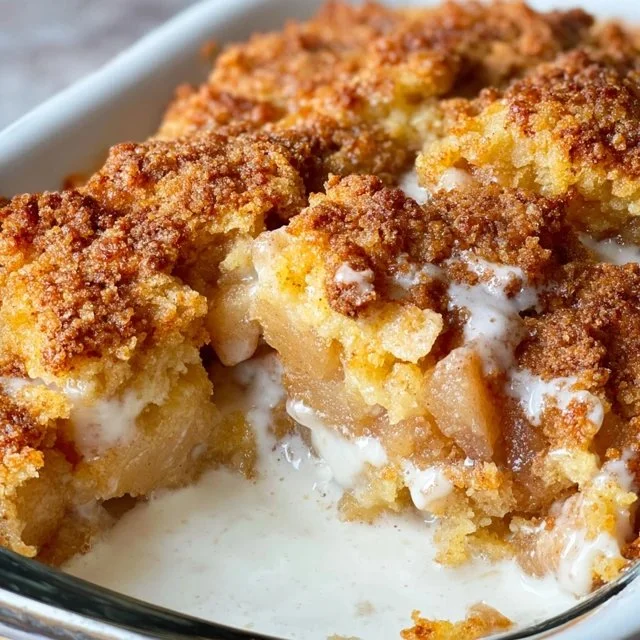 Deliciously baked Apple Brown Betty dessert served in a pan with cinnamon and apples