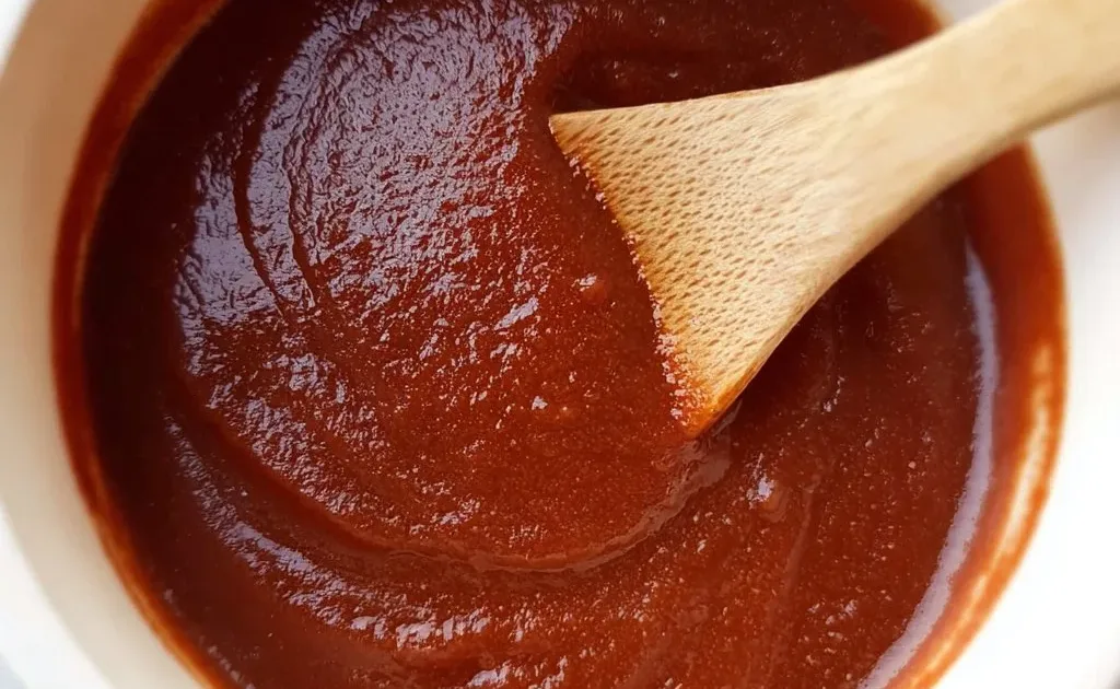 Homemade apple butter cooking in a crock-pot with apples and spices