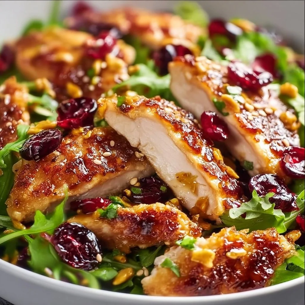 Asian Chicken Cranberry Salad with fresh vegetables and cranberries