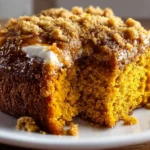 Delicious Better Than Fall Pumpkin Cake topped with cream cheese frosting