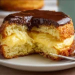 Delicious slice of Boston Cream Pie with chocolate glaze and cream filling