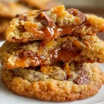Delicious Butterfinger Caramel Crunch Cookies ready to be enjoyed.