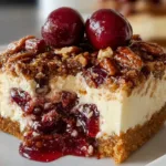 Delicious Cherry Pecan Cheesecake Lush dessert with cherries and pecans on top