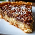 Delicious Chocolate Coconut Pecan Cream Pie with a creamy filling and nut topping.