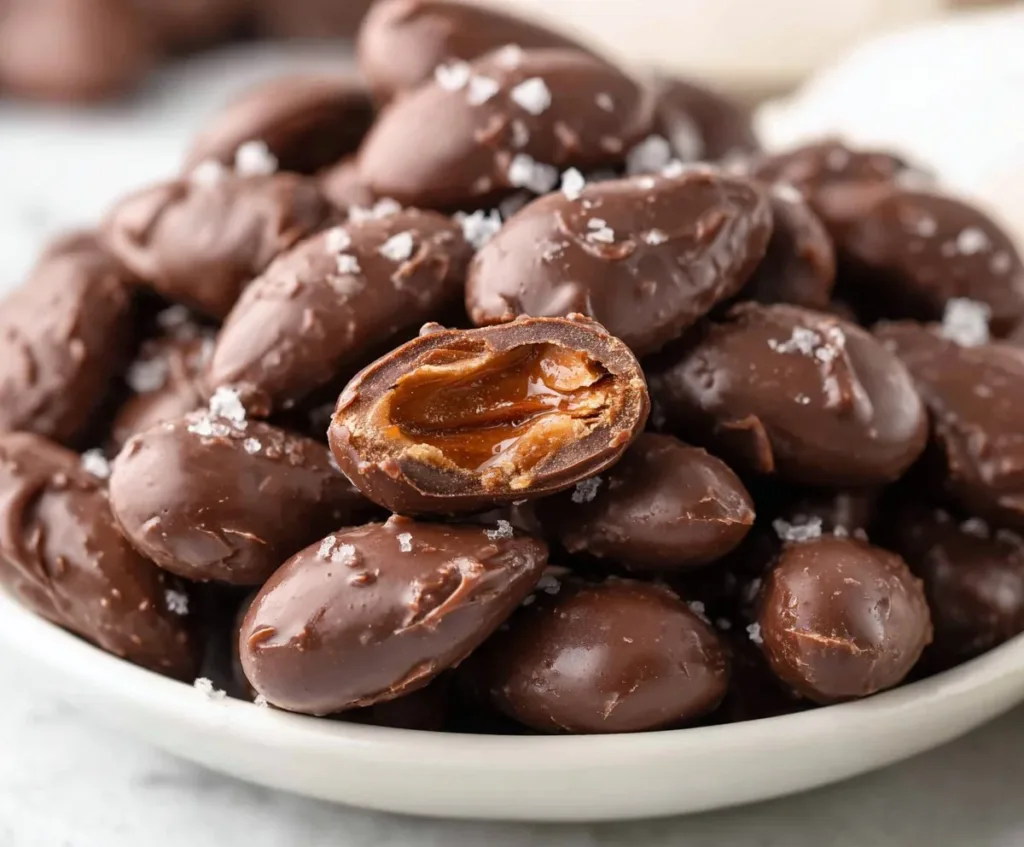 Delicious chocolate covered almonds in a bowl, perfect for snacking.