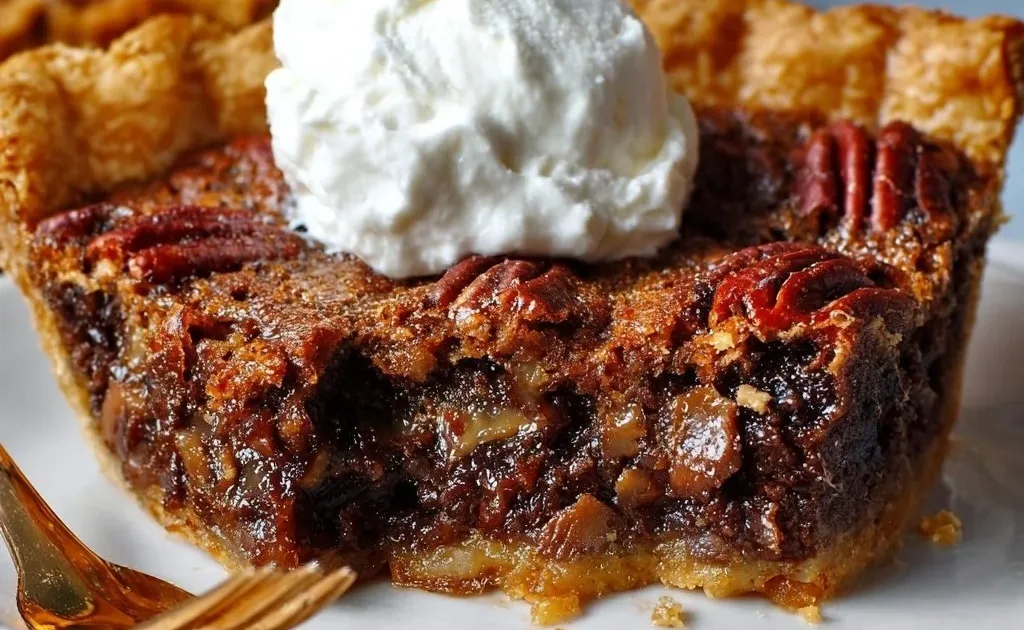 Delicious Chocolate Pecan Pie with Molasses Bourbon Whipped Cream