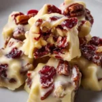 Festively arranged Christmas white chocolate cranberry pecan candy