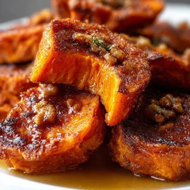 Cinnamon maple roasted sweet potatoes served in a bowl