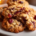 Freshly baked Cranberry Walnut Oatmeal Cookies on a cooling rack