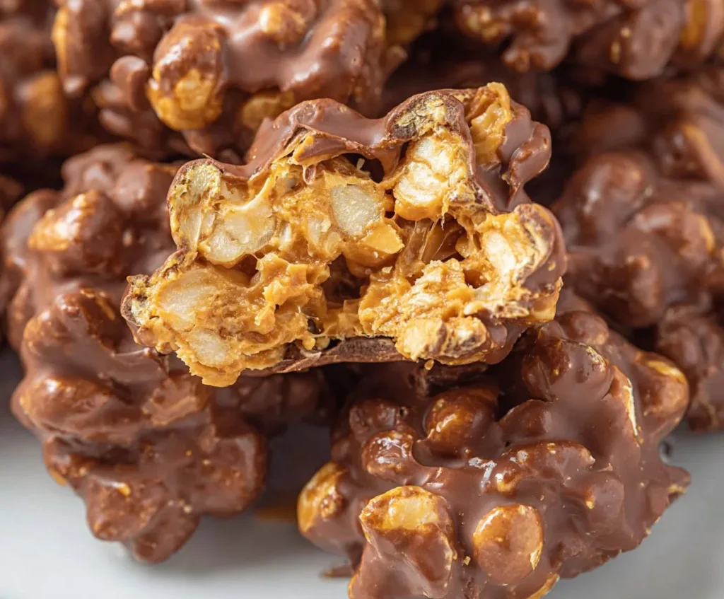 Delicious Crock Pot Peanut Clusters made with chocolate and peanuts.